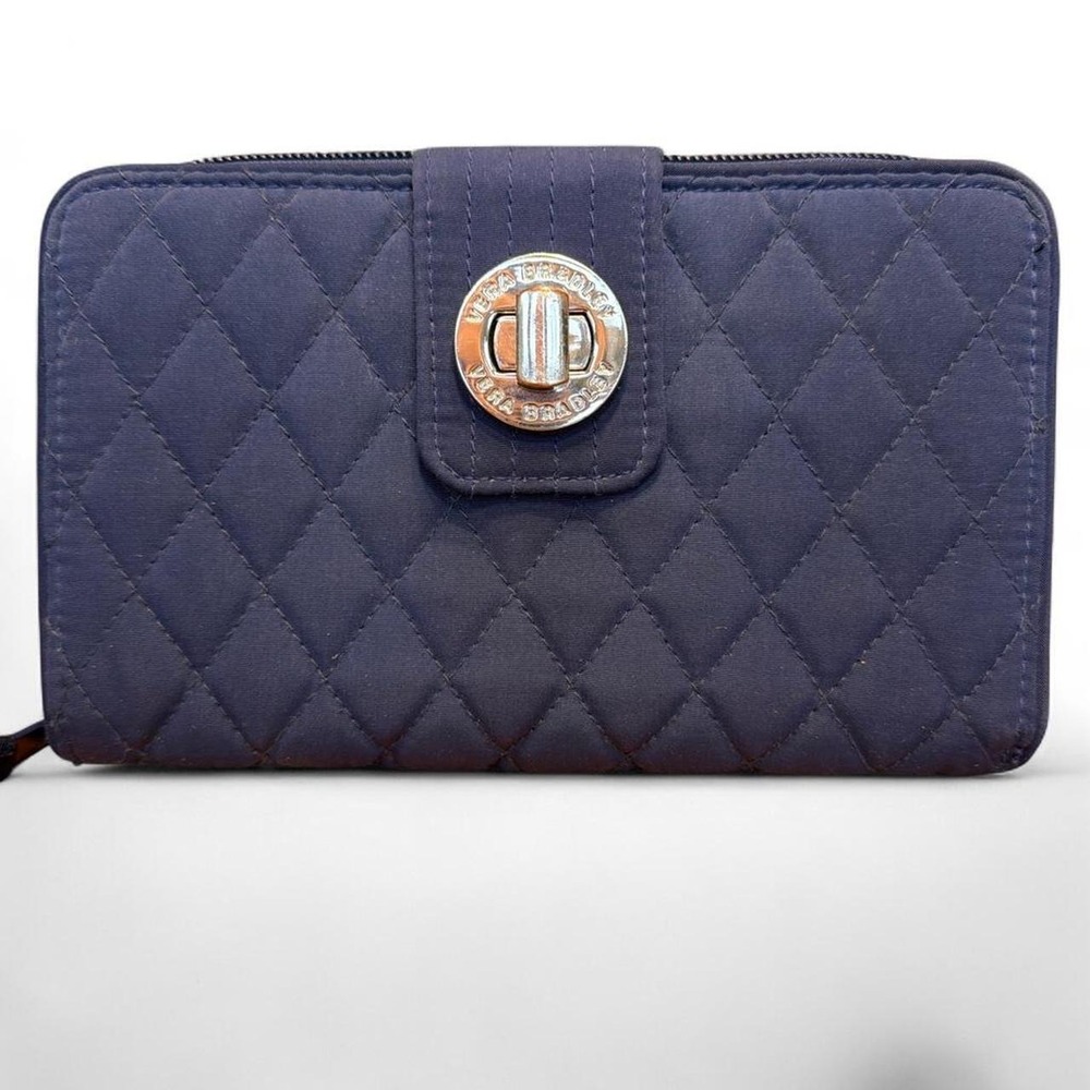 Vera Bradley Classic 2010's Turnlock RFID Navy Quilted Microfiber Wallet VGUC